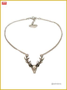 Bavarian Deer Head Metal Necklace Traditional Dirndl Jewelry
